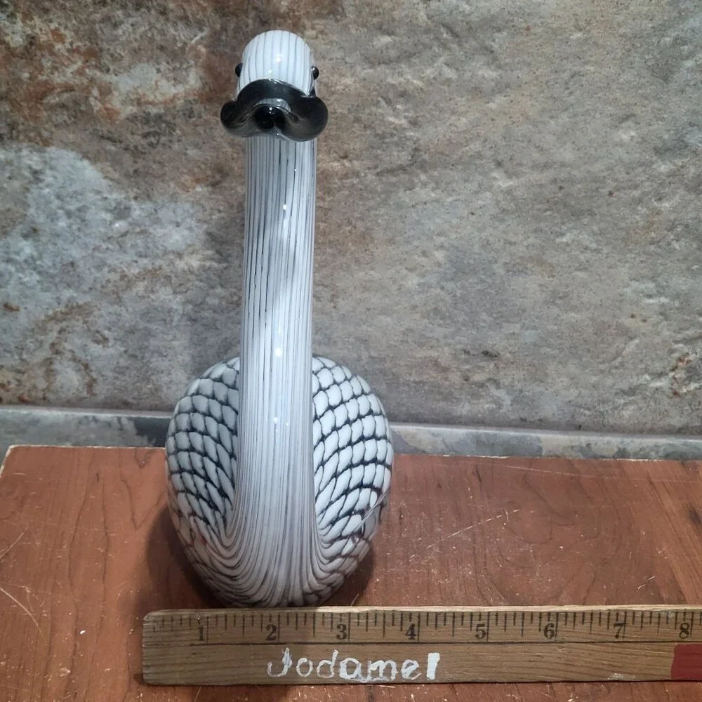 Hand Blown Art Glass Black White Swan Sculpture Glass Duck